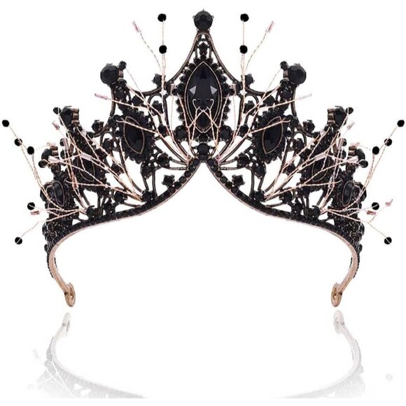 Baroque Black Crown Rhinestone Tiara Bridal Prom Hair Accessory for Women Girls main image 6